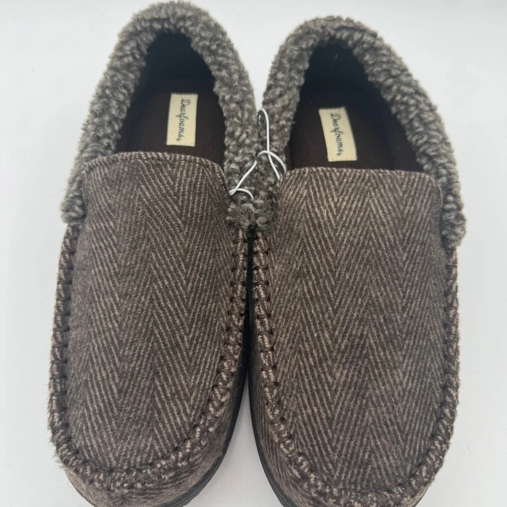 Dearfoams Men's Medium‎ 9-10 Brown Memory Foam Slipper Loafers NIB